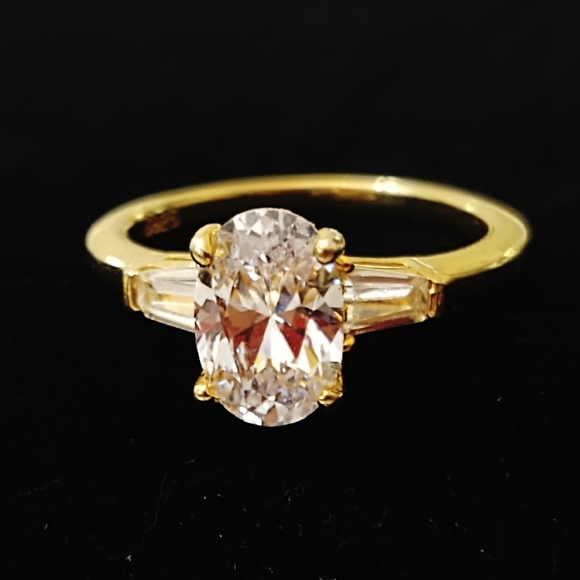 Vintage Gold over Sterling Silver Zirconia Ring- 6 - Picture 3 of 5